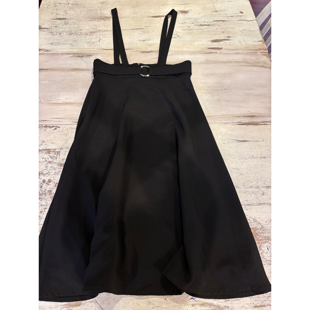 NOWSHOW pinafore skirt womens size S black high waist o-ring midi a-line straps